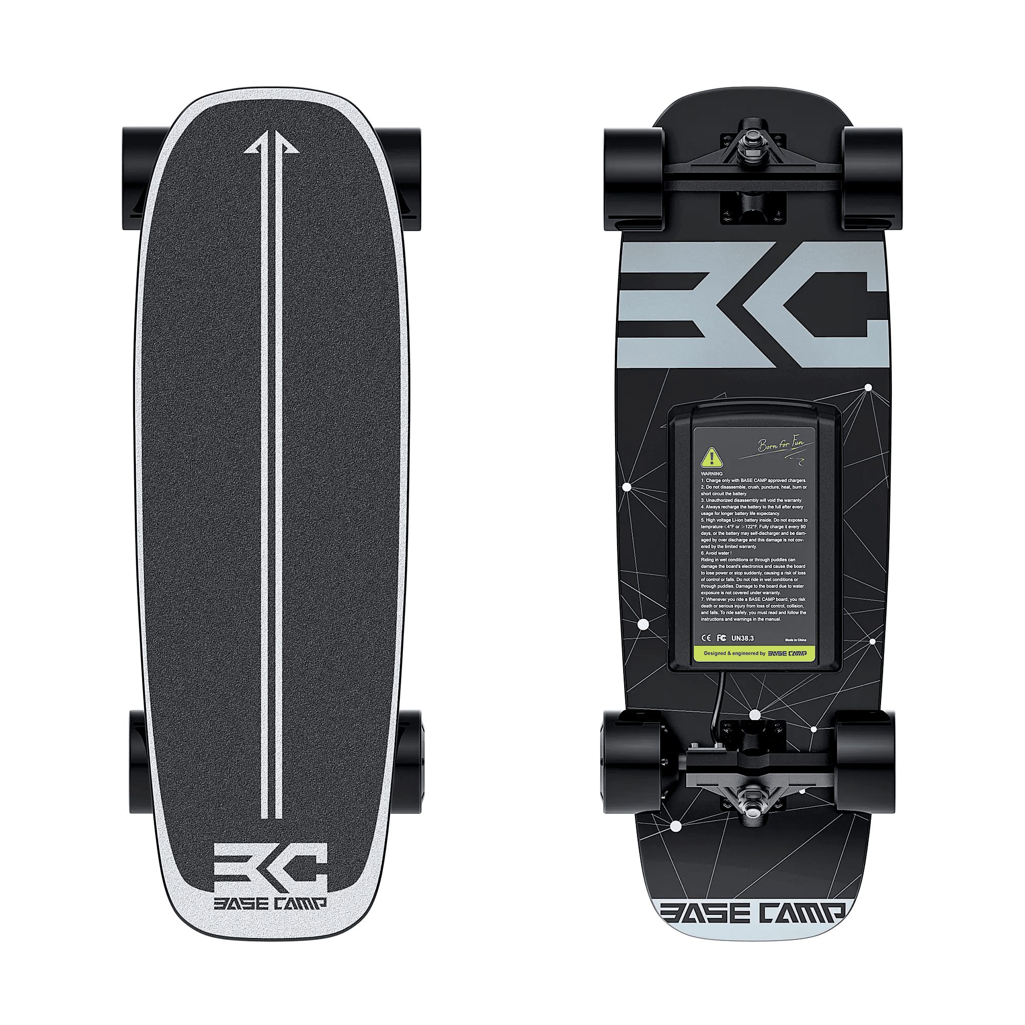 The BASE CAMP F11 electric skateboard features a Mini-cruiser style design. Its large and soft wheels and spacious, high-quality deck makes it a reliable and simple option for both experienced skateboarders and beginners alike. It also has a portable backpack for easy to bring with you anywhere.